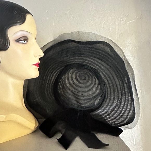 STUNNING 1940\'s BLACK CRIN SEE-THROUGH WIDE BRIM HAT main image 7